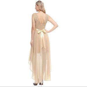 Champagne high low dress.